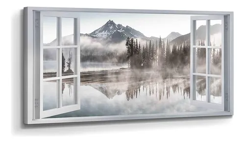 Cuadro De Ventana De Lago Para Pared: Lienzo Estampado De Pa
