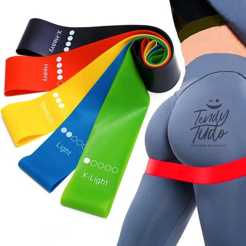 Imagem 2 de 7 de Kit 5 Faixas Elásticas Pilates Para Exercícios Thera Band