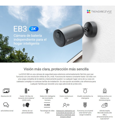 Cámara De Seguridad A Batería Ezviz Eb3 2k 3mp + Panel Solar