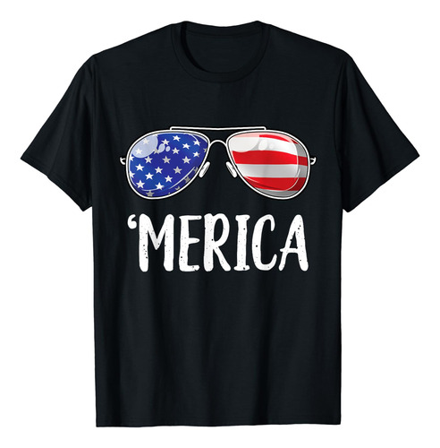 Merica Sunglasses 4th Of July   Camiseta Con La Bandera Esta