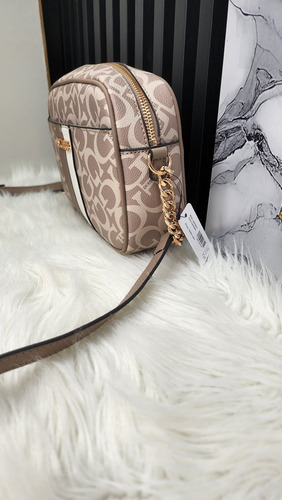 Crossbody Guess Jg970871 Nueva 100 % Original Con Etiqueta Beige Estampado Oro Beige