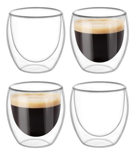 Shot Taza Doble Pared Vidrio Borosilicato 80ml Espresso X4