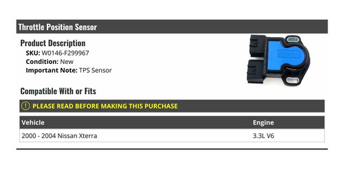 Sensor Posicion Acelerador Para Nissan Xterra 3.3l V6