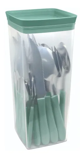Juego Set 24 Cubiertos + Pote Simonaggio Verde Oliva