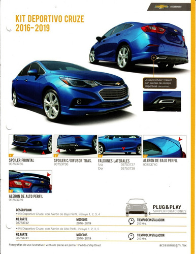 Kit Aerodinámico Original Chevrolet Cruze Ng 2016 - 2018