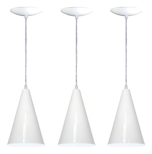 Kit 03 Luminárias Pendente Cone Em Alumínio - Cor Branco