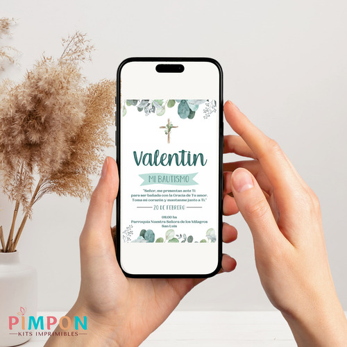 Kit Imprimible Eucalipto - Bautismo - Personalizado