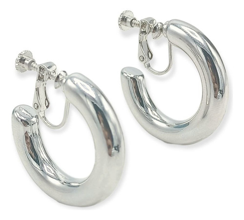 Aros Sin Perforacion Argollas Chunky Delgadas Plateadas