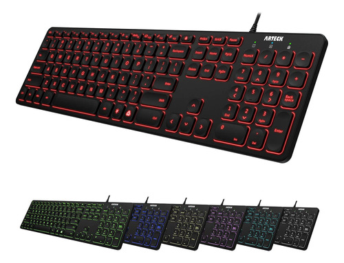 Arteck Usb Wired Keyboard Universal Backlit 7-colors & Ad...