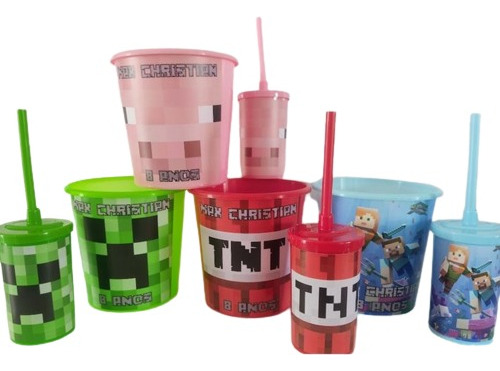 Lembrancinha Minecraft 24 Kits Balde E Copinho Personalizado