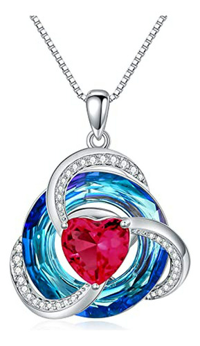 Collar Nudo De Amor Con Cristal Azul En Plata 925 Para Mujer