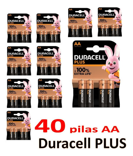 Pila Aa X40 Unidades Alcalina Duracell Plus 100% Extra Life