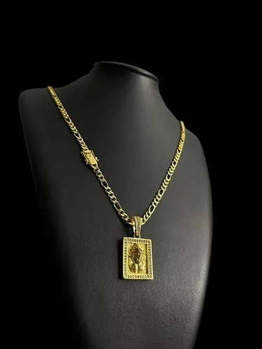 Colgante 3D en forma de cordón de 3 x 5 mm con diseño de Jesús, chapado en oro de 18 quilates
