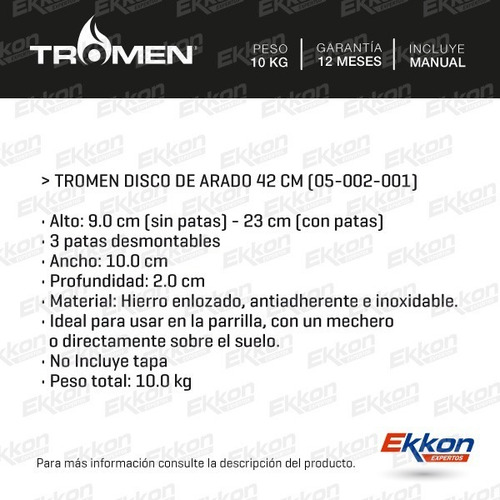 Imagen 2 de 8 de Disco Arado Enlozado Tromen Desmontable Parrilla
