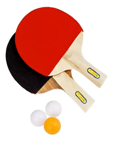 Kit Ping Pong Tênis Mesa Com 2 Raquetes E 3 Bolinhas