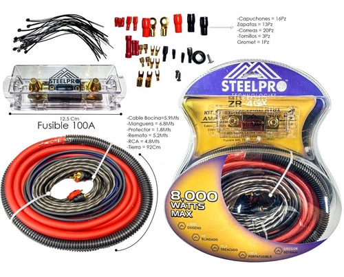 Imagen 5 de 8 de Subwoofer Amplificado 8' Axel By Steelpro + Kit De Cables