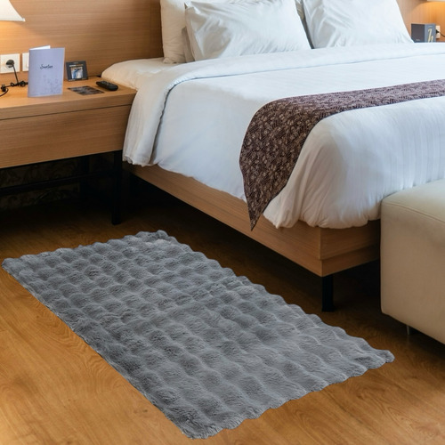 Alfombra Afelpada 118x80 Cm Tapete Suave Para Sala Y Cuarto Plateado