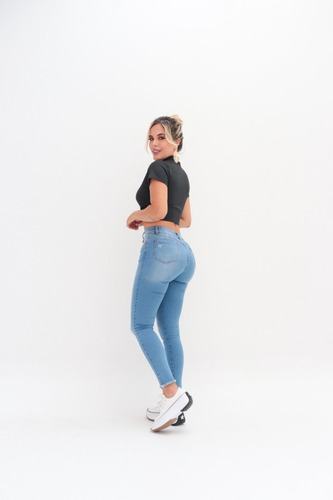 Imagen 9 de 10 de Jeans Tiro Alto Azul Flecos Stretch Dama Skinny Levantacola
