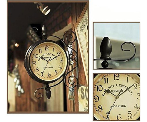 Kiaotime Reloj De Pared Vintage De Doble Cara Hierro Metal S