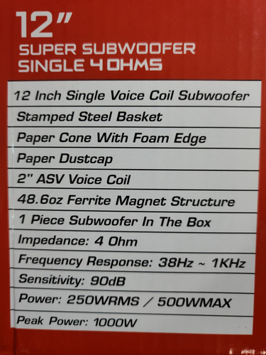 Bajo Sub Woofer 12 Pulgadas 500w 250rms