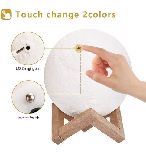 Imagen 5 de 7 de Lámpara De Luna 3d Táctil Usb De 15 Cm Decoracion Vintage
