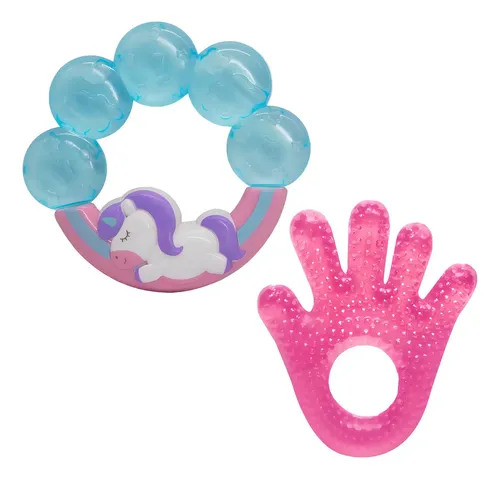 Kit 2 Mordedores Para Bebê Sensorial Gengiva Menina Buba Cor Rosa-claro  Unicórnio - Mãozinha
