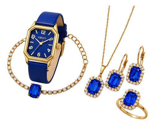 Relógio De Pulso Ybotti Kit Relógio E Acessórios Com Corria De Couro Color Azul