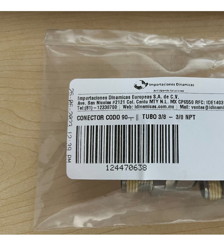 Conector Codo 90º Tubo 3/8 - 3/8 Npt