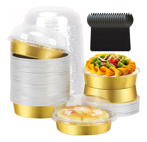 50 Moldes Individuales Para Pays Flan Desechables Con Tapas