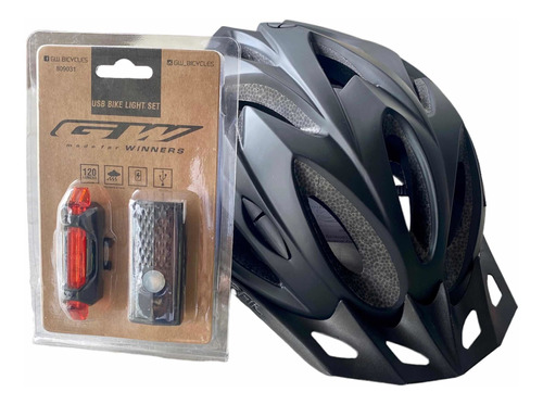 Combo Gw | Casco + Luz Trasera + Luz Delantera | Bicicleta