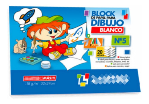 Block De Papel Dibujo N° 5 Blanco Primaria Plástica 20 Hojas