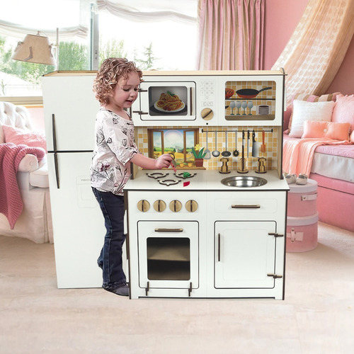 Imagen 3 de 10 de Cocinita De Juguete Con Heladera De Madera Juego Infantil
