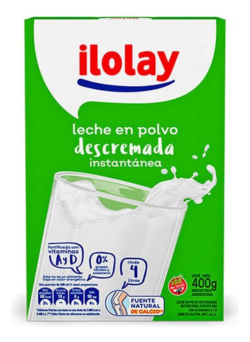 Leche En Polvo Descremada Ilolay Instantanea Sin Tacc 400 Gr