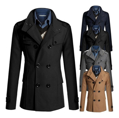 Gabardina De Doble Botonadura For Hombre, Abrigo De Inviern