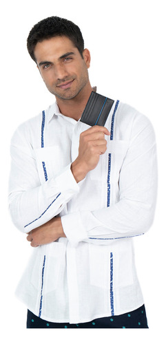 Tarjetero Kukxaan Pineda Covalin Ribete Azul Diseño Chiles Color Marino/azul