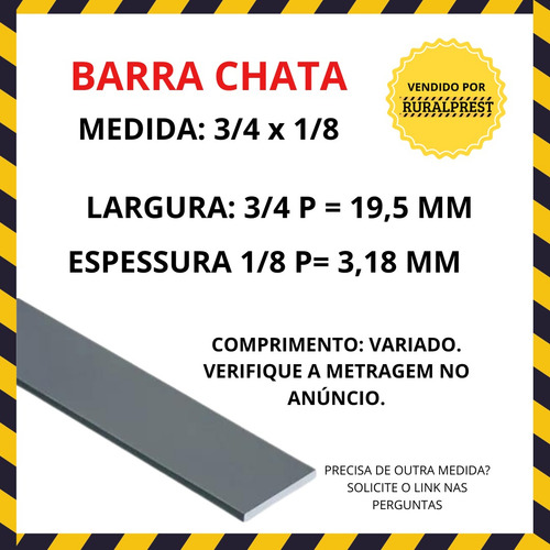 Barra Chata De Ferro 3/4 X 1/8 Pol - 1 Peça De 1,60 Metro
