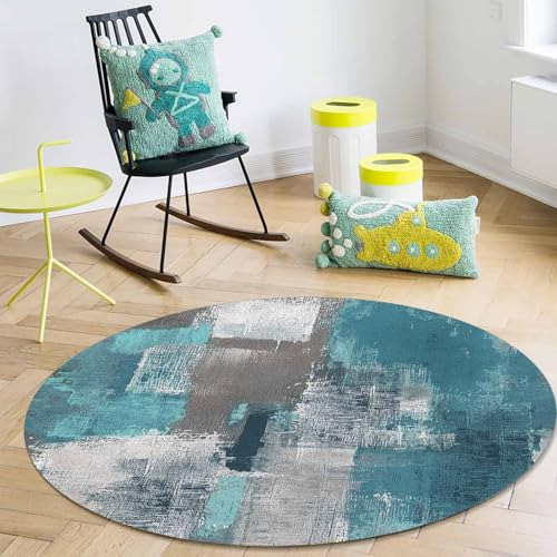 Alfombra Redonda Grande Para Sala De Estar En Color Turquesa