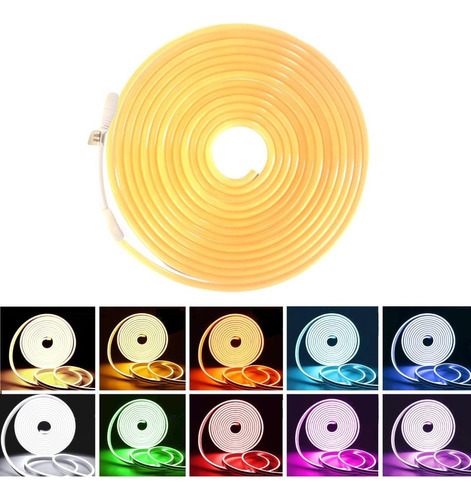 Tira Led Neón Flexible Unicolor Decorativa 5 Metros Color de la luz Amarillo Impermeable Iluminación Led 120 Leds por metro Recortable