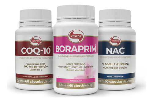 Coenzima Q10 + Nac E Boraprim 60 Cap Antioxidação Vitafor Sabor Sem Sabor