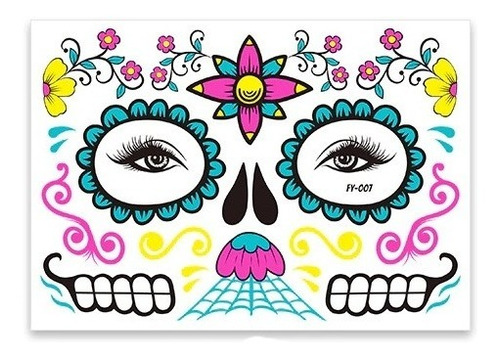 Stickers Tatuajes Temporales Neón Catrina Disfraz Halloween 