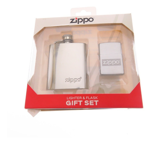 Zo17733 Zippo Set Brush Chrome Y Cantimplora Petaca Flask