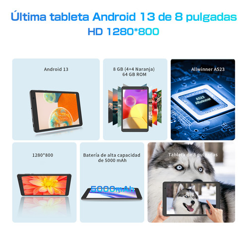 Tablet Pritom 8 pulgadas B8 Android 14 tableta 8gb ram y 64gb rom 5000mah octa core 5G wifi cámara dual tablets con funda