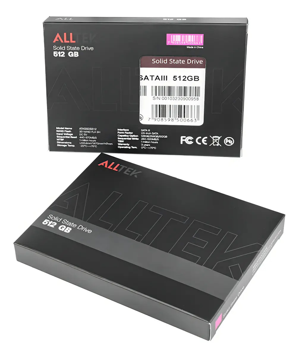 SSD Interno AllTek 512 GB SATA III para Notebook e PC