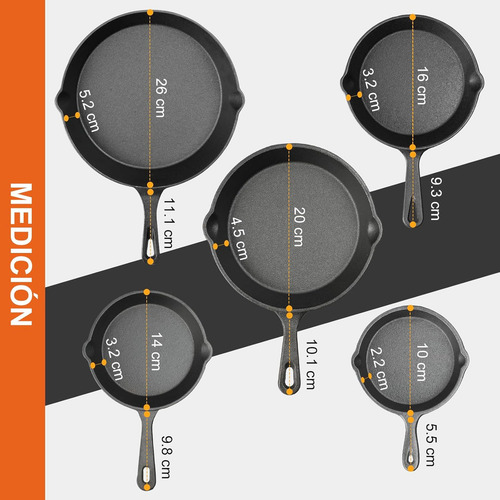 Set De 5 Sartenes De Hierro Fundido Antiadherentes