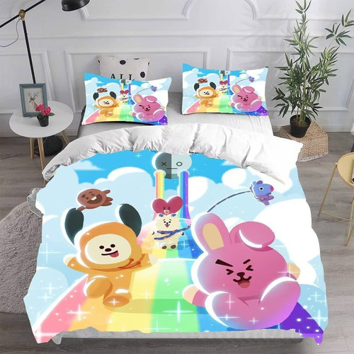 Juego De Colcha Bt21, Bonito Juego De Ropa De Cama Doble 1