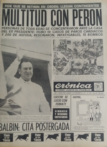 Cronica 19/11/1972 Vuelta Del Exilio De Peron, Suple Ritmo