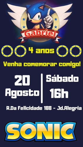 Imagem 6 de 7 de Convite Aniversário Digital Tema Sonic Whatsapp