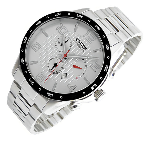 Relógio Masculino Magnum Cronógrafo Ma35191q - Prata Cor do bisel Preto Cor do fundo Branco
