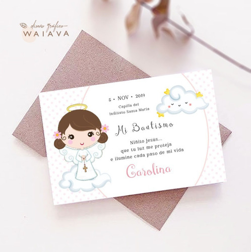Imagen 8 de 10 de Estampitas Bautismo Tarjetas Estampas Nenas Horizontal X 3u