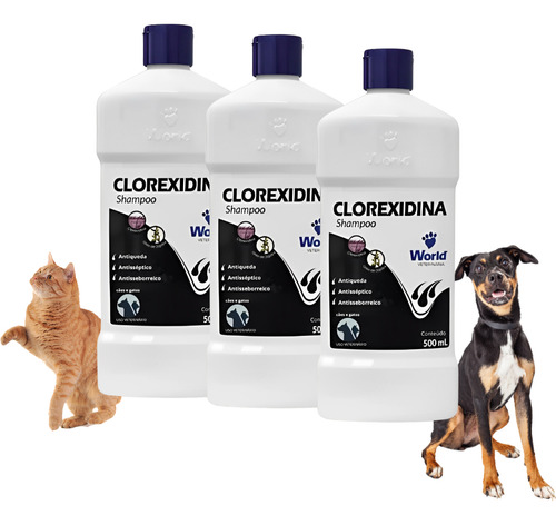 Shampoo Dugs Clorexidina 500ml Dermatite Cães - Kit 3 Unid Fragrância Neutra